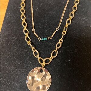 Gold Plated Layered Necklace with Textured Pendant